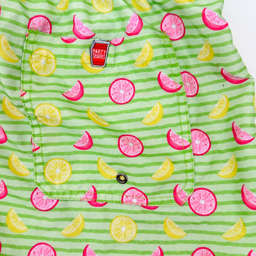 Party Sharks Swim Trunks Mens XXL Green Citrus Fruit Striped Beach - Picture 8 of 8